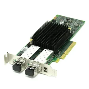 Dell P7GJV emulex lpe32002 32gb dual-port pcie 3.0 fibre channel host bus adapter with both brackets and SFPs.